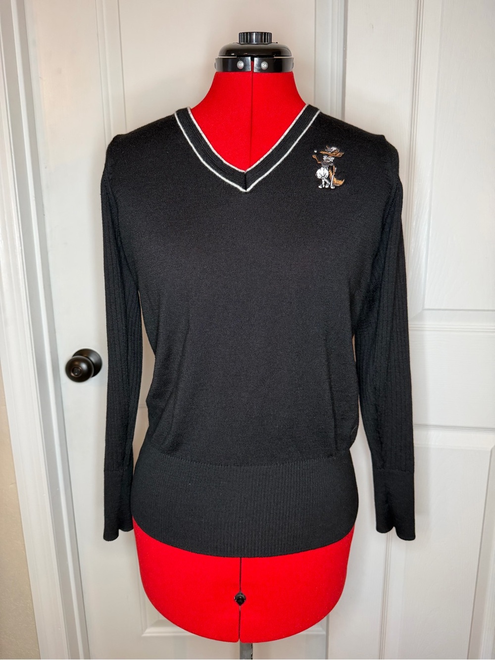 Nike Golf Wool Blend Long Sleeve V Neck Black Sweater Embroidered Fox Women L